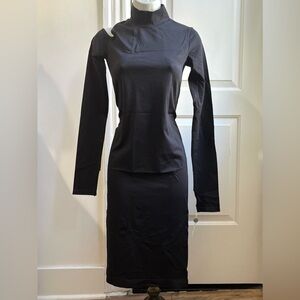 Helmut Lang Black Seamless Jersey Cutout Long Sleeve Thumbhole Bodycon Dress M/L